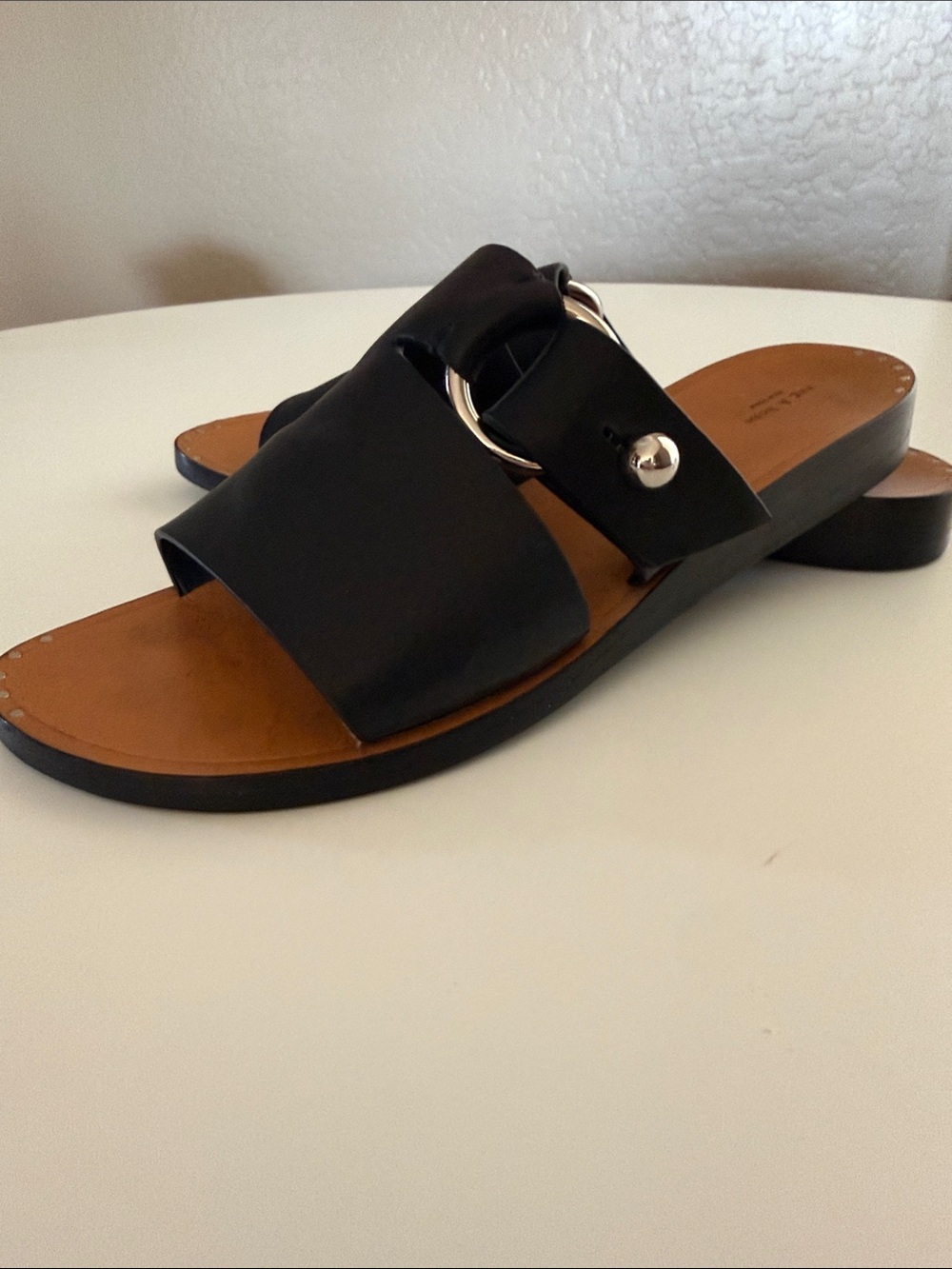 rag & bone Arc Flat Slide Sandal Premium Black Leather Minimalist Style 8.5-9 US